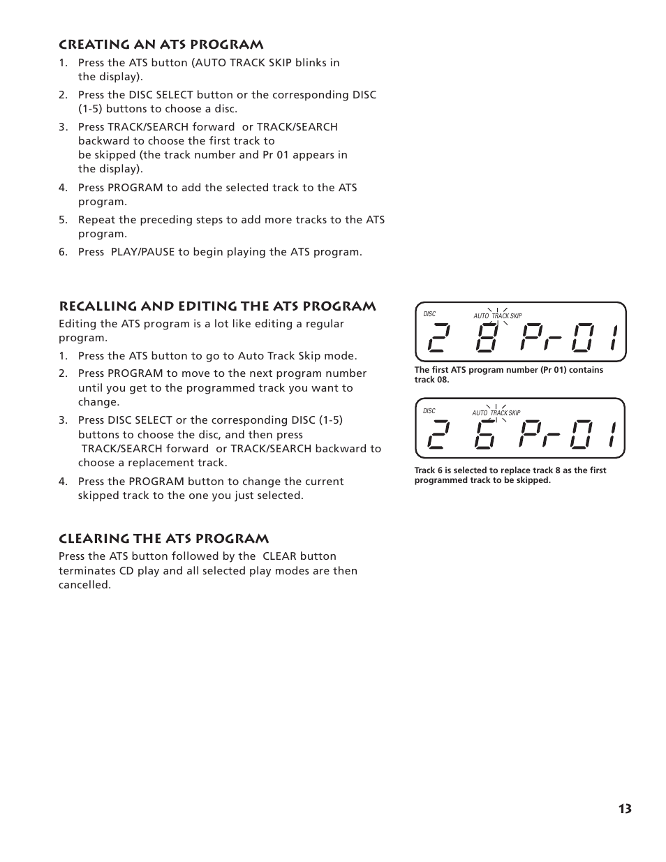 13 creating an ats program, Recalling and editing the ats program, Clearing the ats program | RCA RP-9555 User Manual | Page 15 / 22