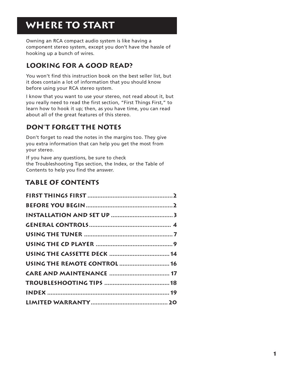 Where to start | RCA RP-9555 User Manual | Page 3 / 22