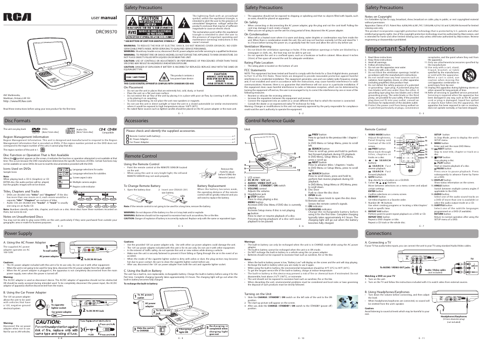 RCA DRC99370 User Manual | 2 pages