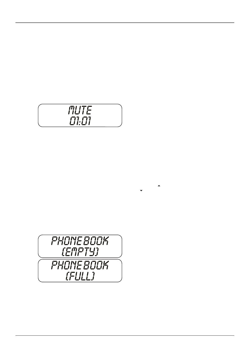 Phone book (empty), Mute 01:01 phone book (full) | RCA 25001 User Manual | Page 33 / 40