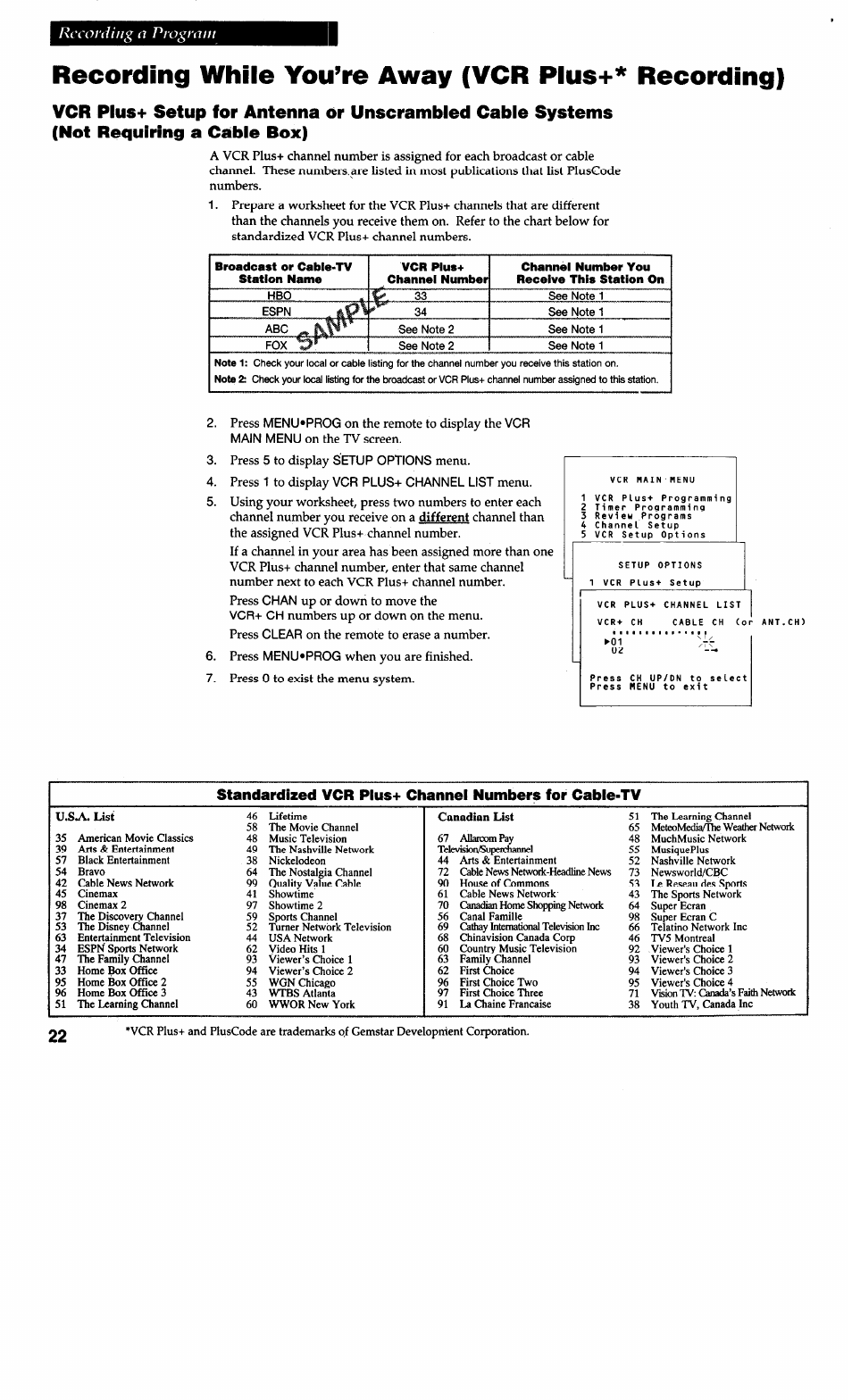 Recording while you’re away (vcr plus+* recording), Recording a program | RCA VG4038/ VG4039 User Manual | Page 24 / 36