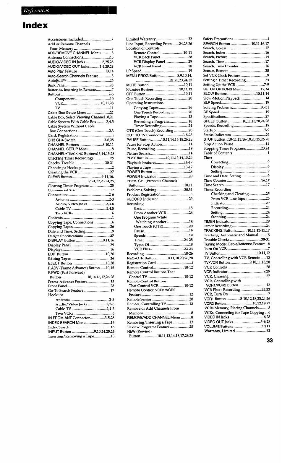 Index, References | RCA VG4038/ VG4039 User Manual | Page 35 / 36