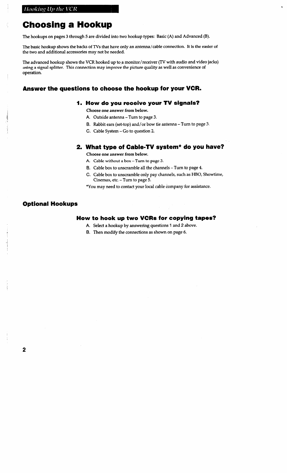 Choosing a hookup, What type of cabie-tv system* do you have | RCA VG4038/ VG4039 User Manual | Page 4 / 36