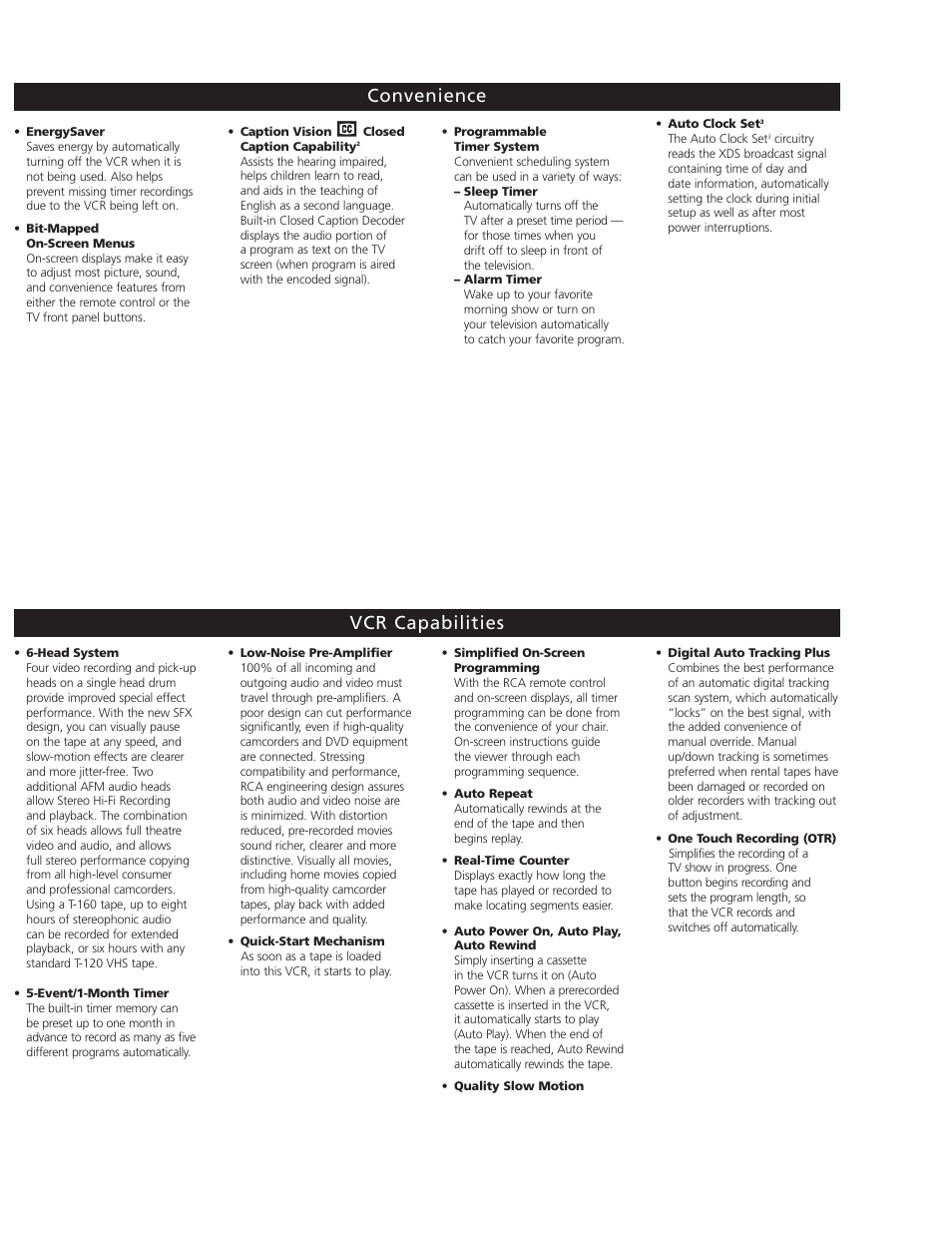 Convenience, Vcr capabilities | RCA TruFlat T27TF668 User Manual | Page 3 / 4