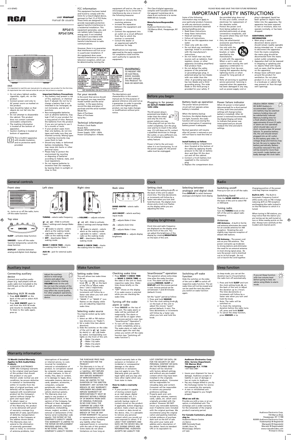 RCA RP5415 User Manual | 1 page