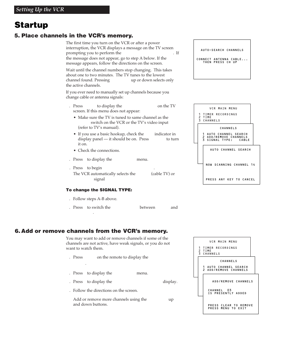 Startup, Setting up the vcr | RCA VR337 User Manual | Page 10 / 32