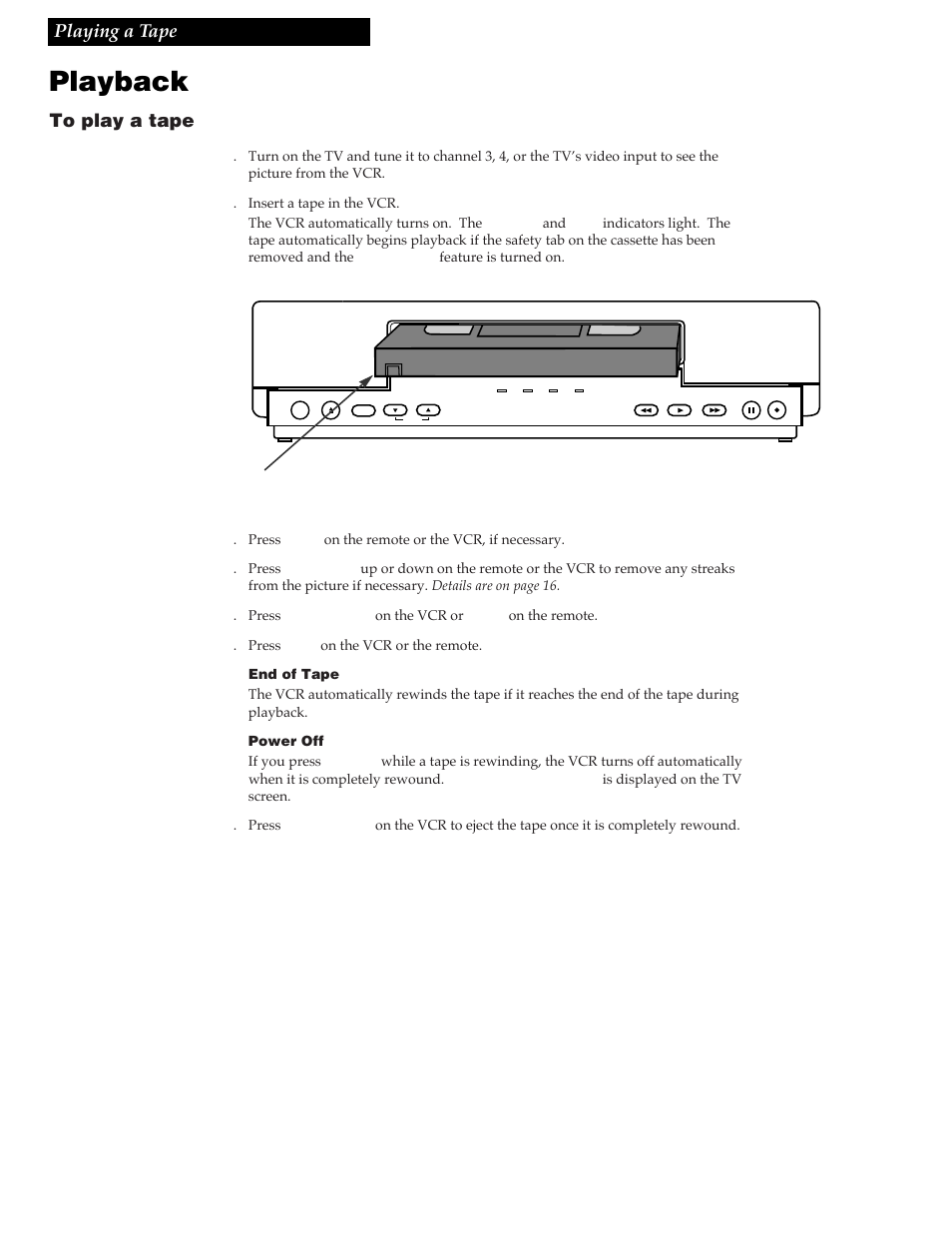 Playing a tape, Playback, 12 playing a tape | RCA VR337 User Manual | Page 14 / 32