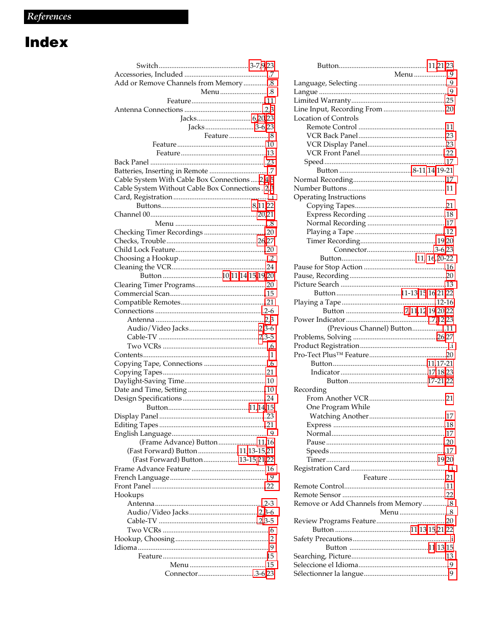 Index, 28 references | RCA VR337 User Manual | Page 30 / 32