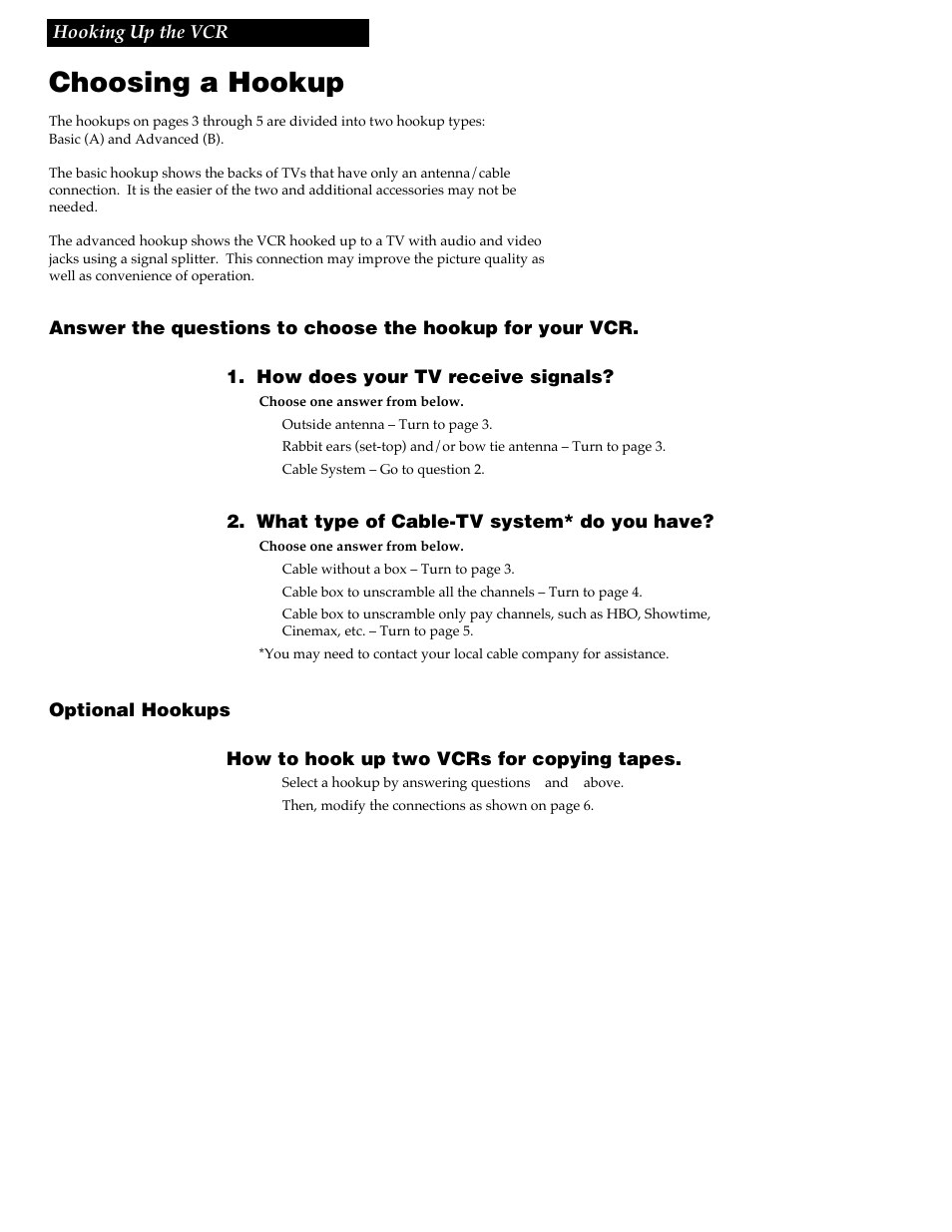 Hooking up the vcr, Choosing a hookup | RCA VR337 User Manual | Page 4 / 32