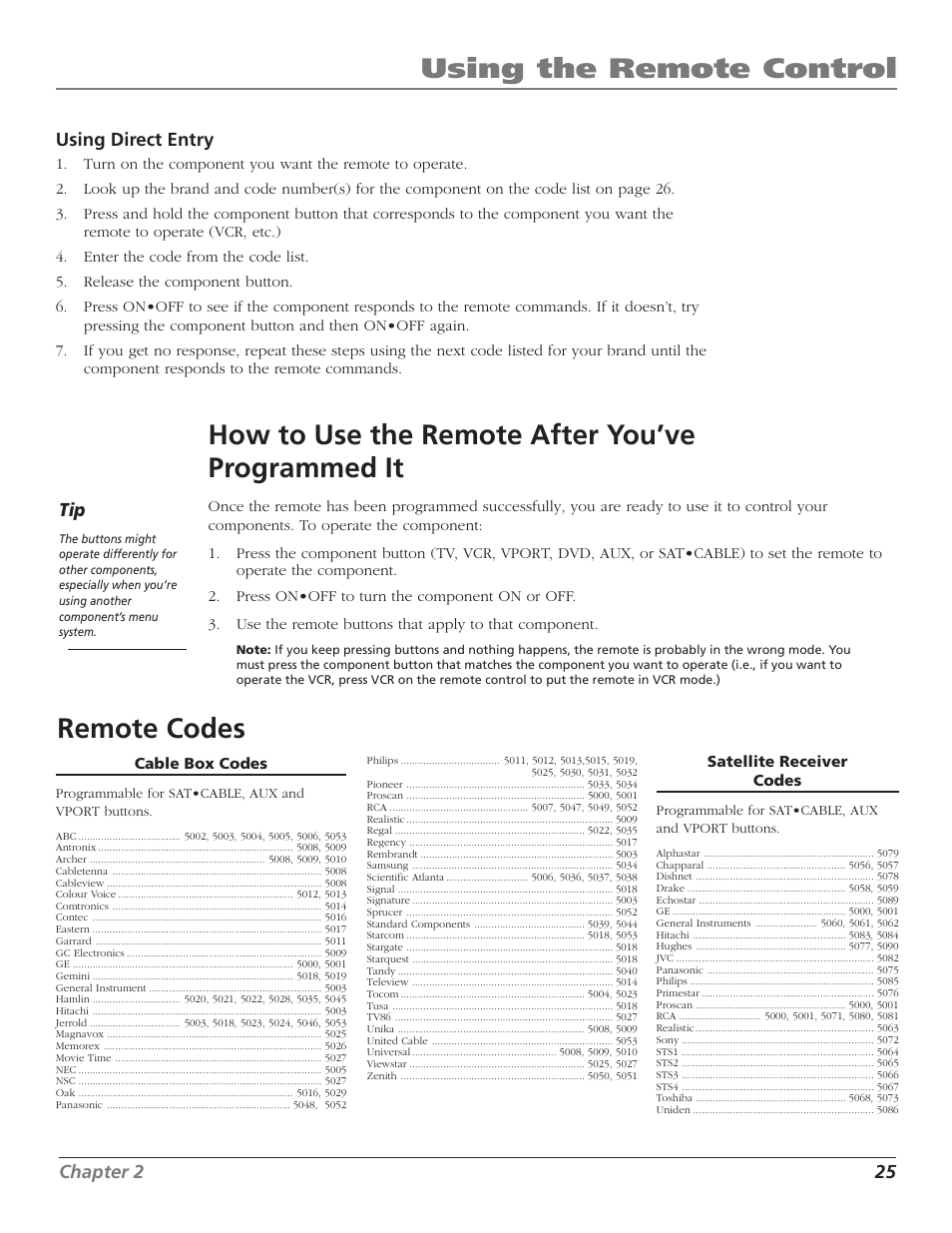 Using the remote control, How to use the remote after you’ve programmed it, Remote codes | RCA F36TF720 User Manual | Page 27 / 64