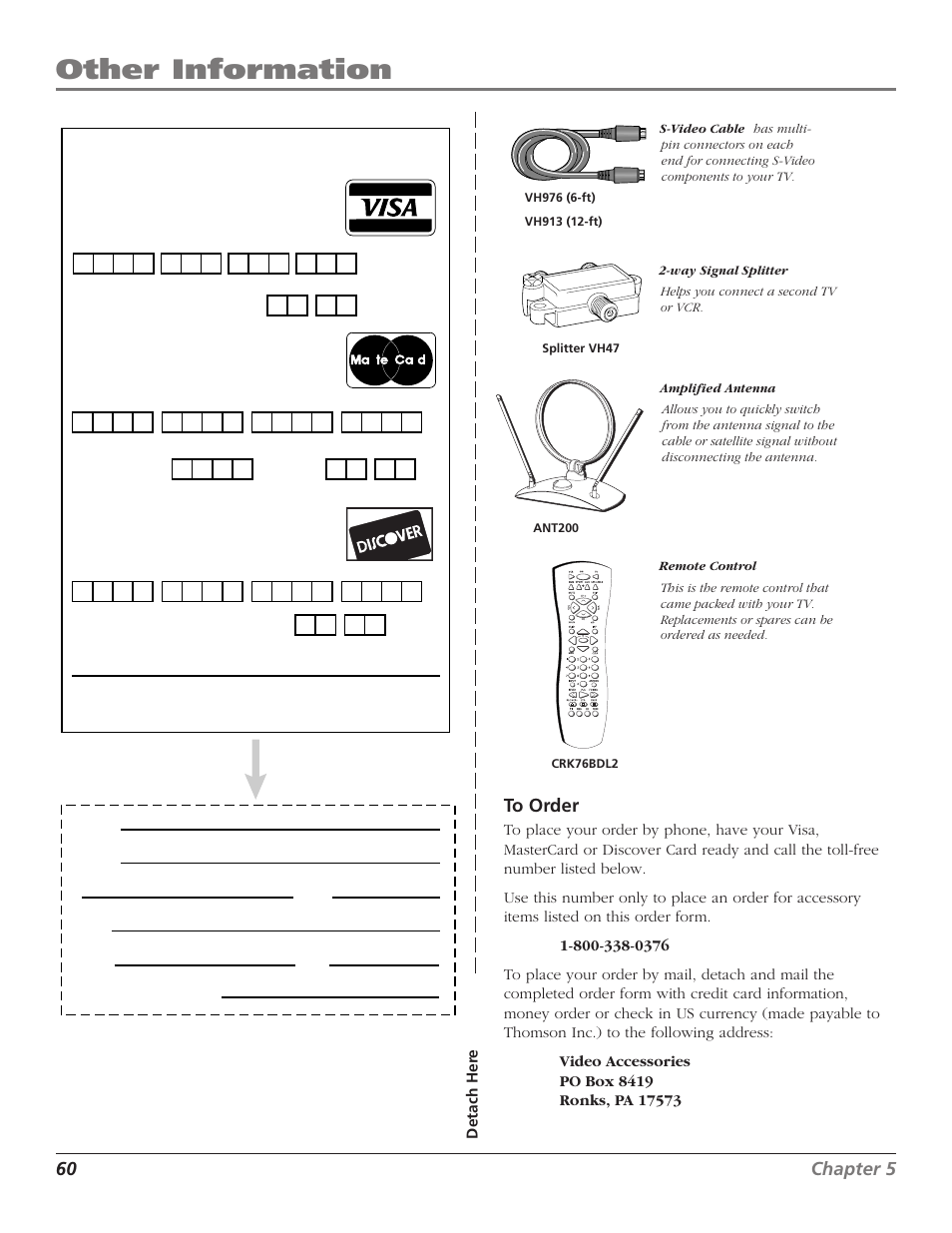 Other information, 60 chapter 5 to order | RCA F36TF720 User Manual | Page 62 / 64