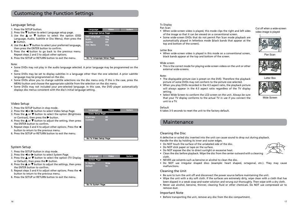 Maintenance customizing the function settings | RCA DRC62708 User Manual | Page 11 / 12