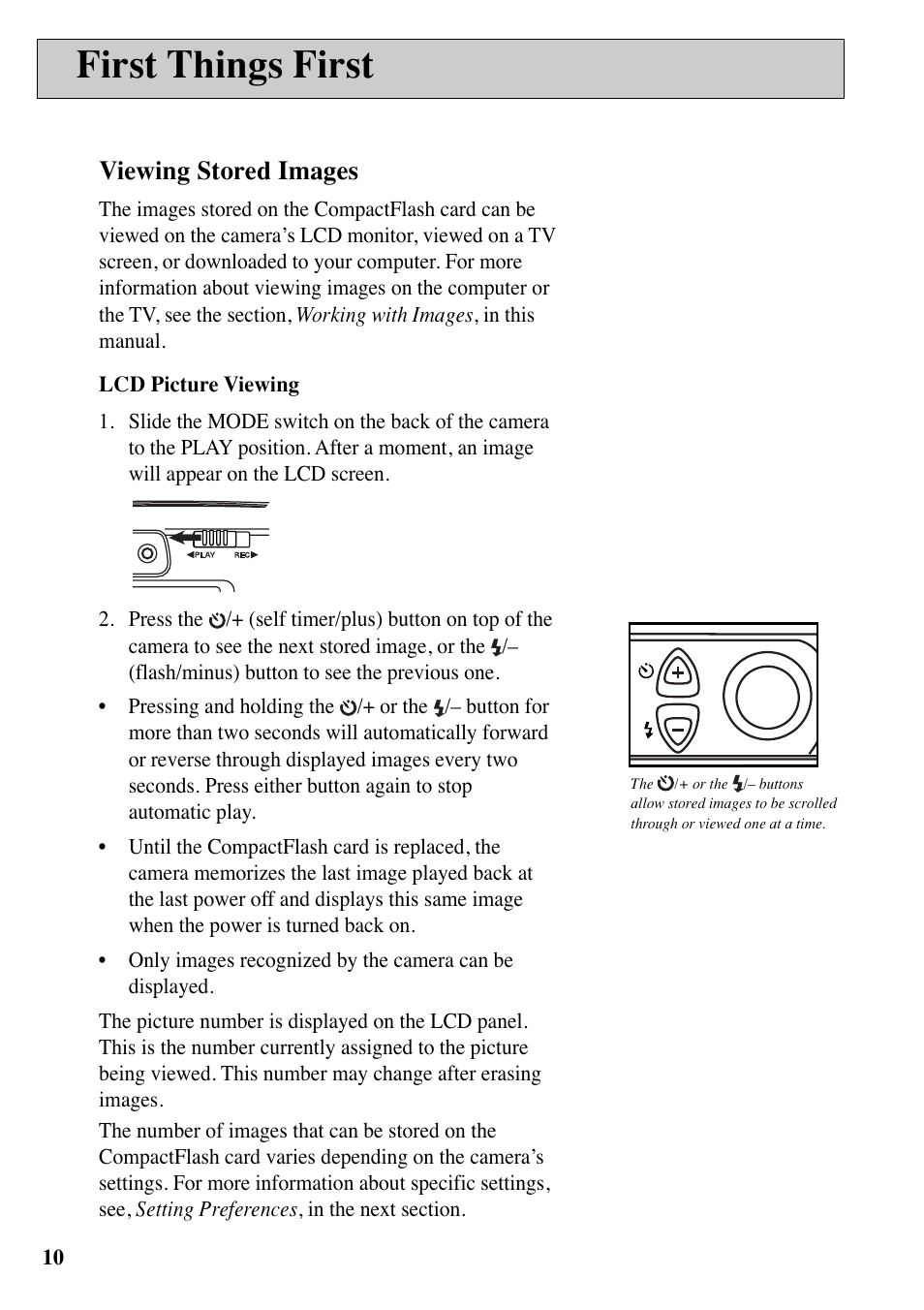 First things first, Viewing stored images | RCA MACINTOSH CDS1000 User Manual | Page 14 / 50