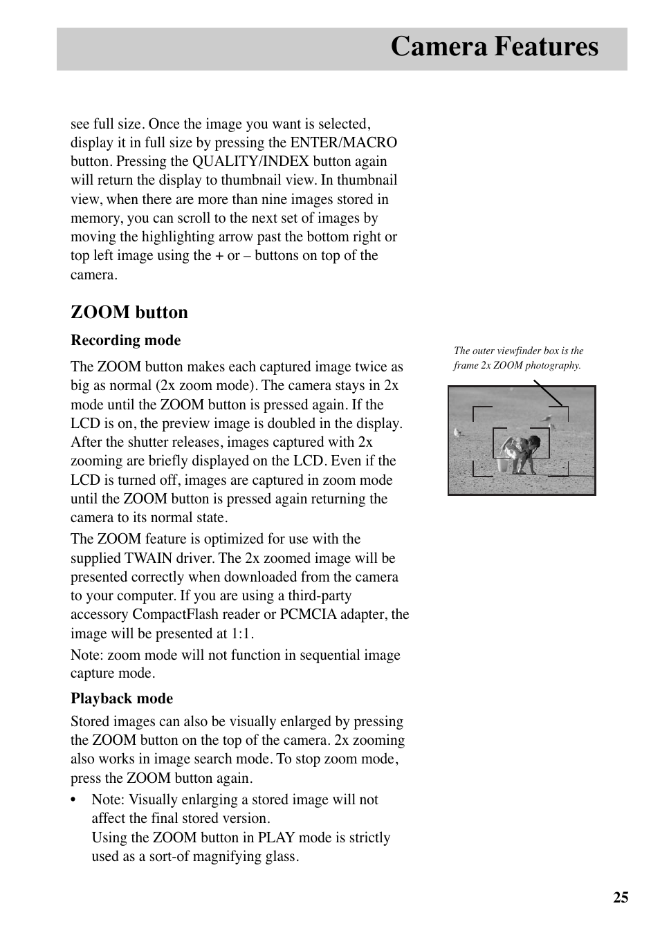 Camera features, Zoom button | RCA MACINTOSH CDS1000 User Manual | Page 29 / 50