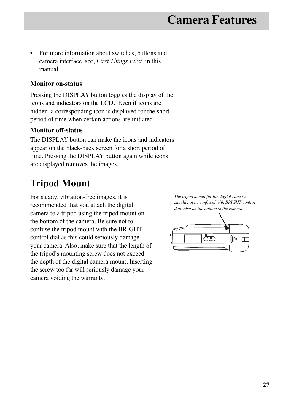 Camera features, Tripod mount | RCA MACINTOSH CDS1000 User Manual | Page 31 / 50