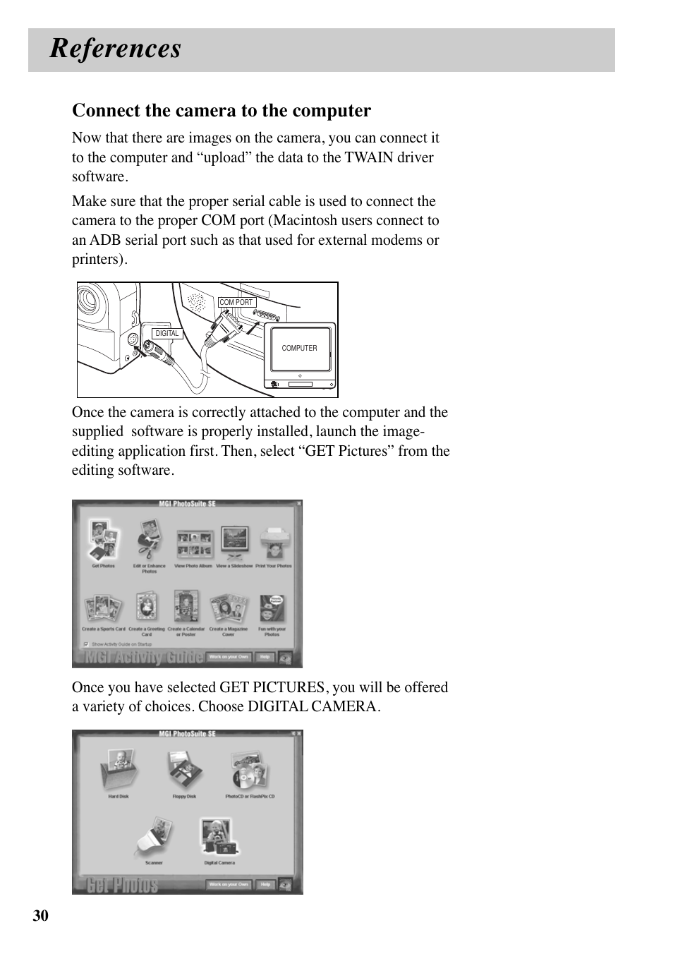 References, Connect the camera to the computer | RCA MACINTOSH CDS1000 User Manual | Page 34 / 50