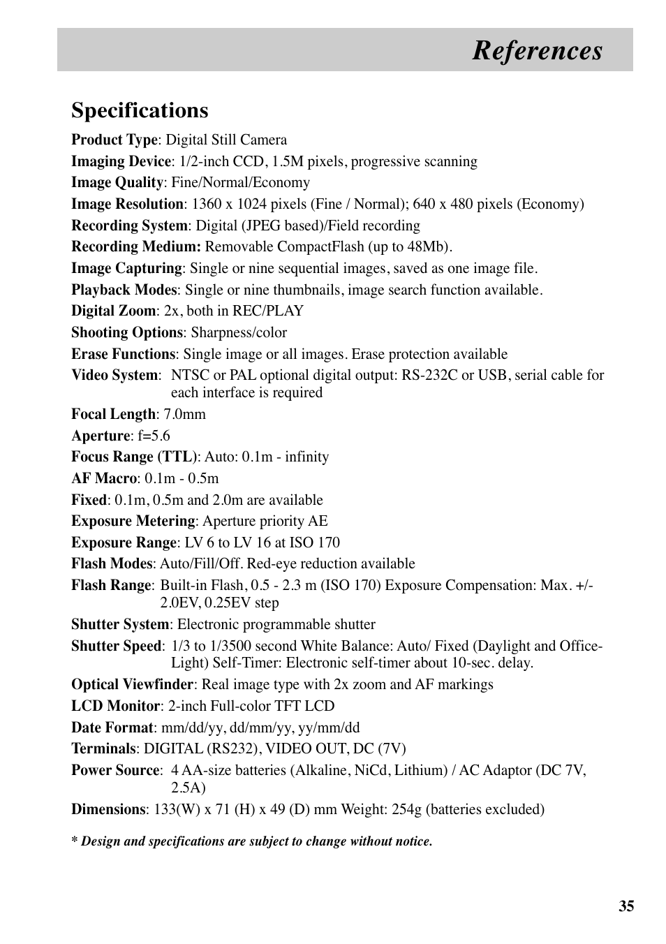 References, Specifications | RCA MACINTOSH CDS1000 User Manual | Page 39 / 50