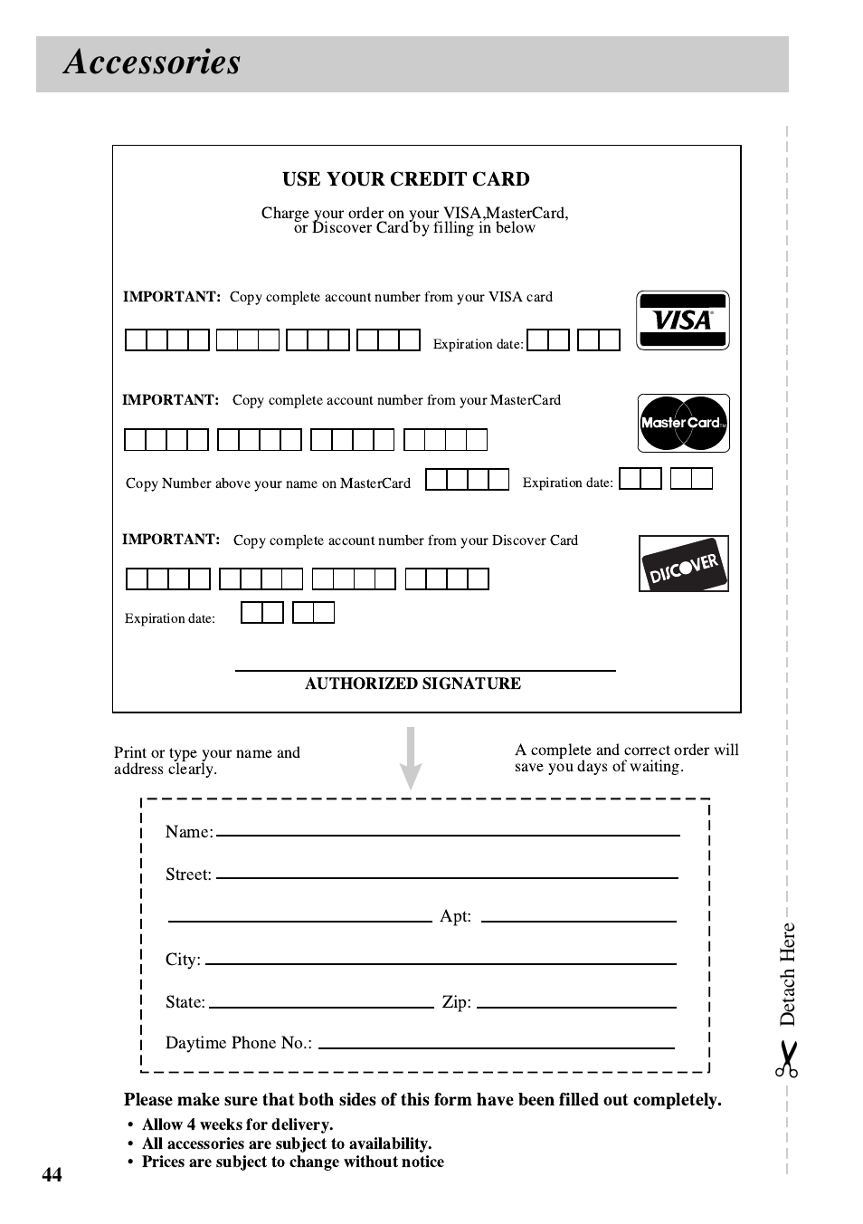 Accessories, Detach here | RCA MACINTOSH CDS1000 User Manual | Page 48 / 50