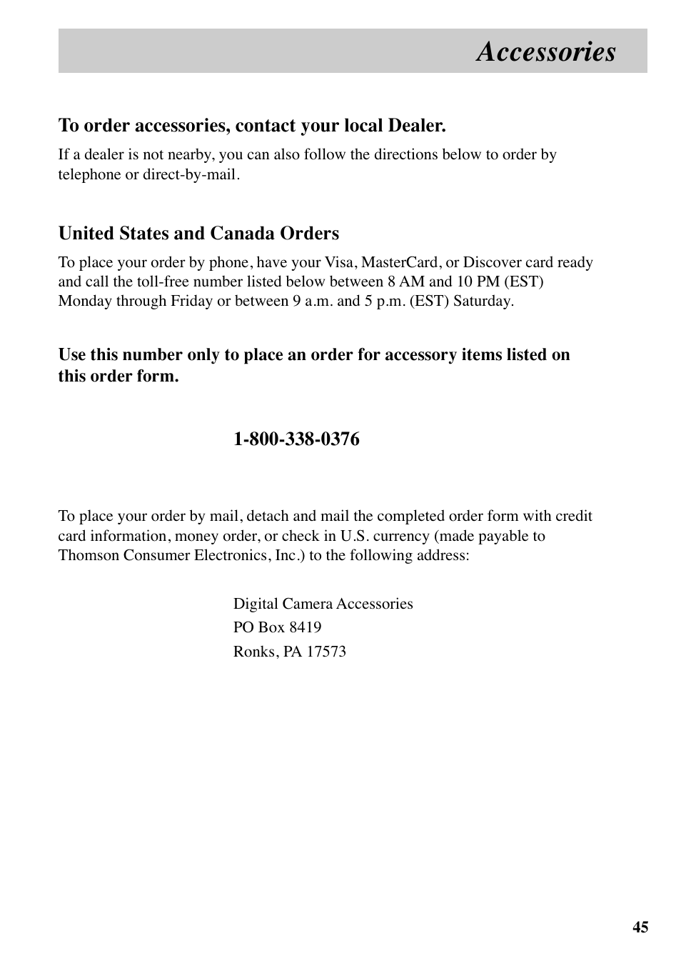 Accessories | RCA MACINTOSH CDS1000 User Manual | Page 49 / 50