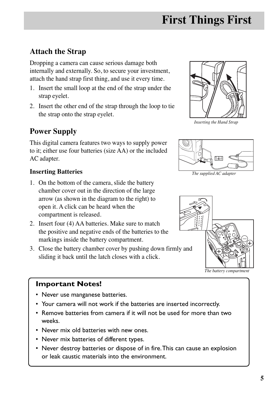 First things first, Attach the strap, Power supply | RCA MACINTOSH CDS1000 User Manual | Page 9 / 50