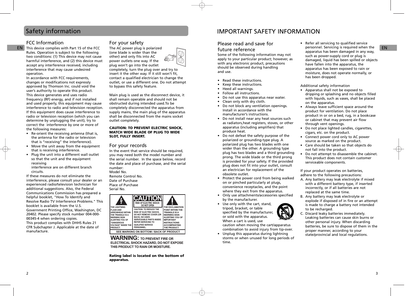 Caution, Safety information important safety information, Warning | RCA EZDVD1 User Manual | Page 2 / 12