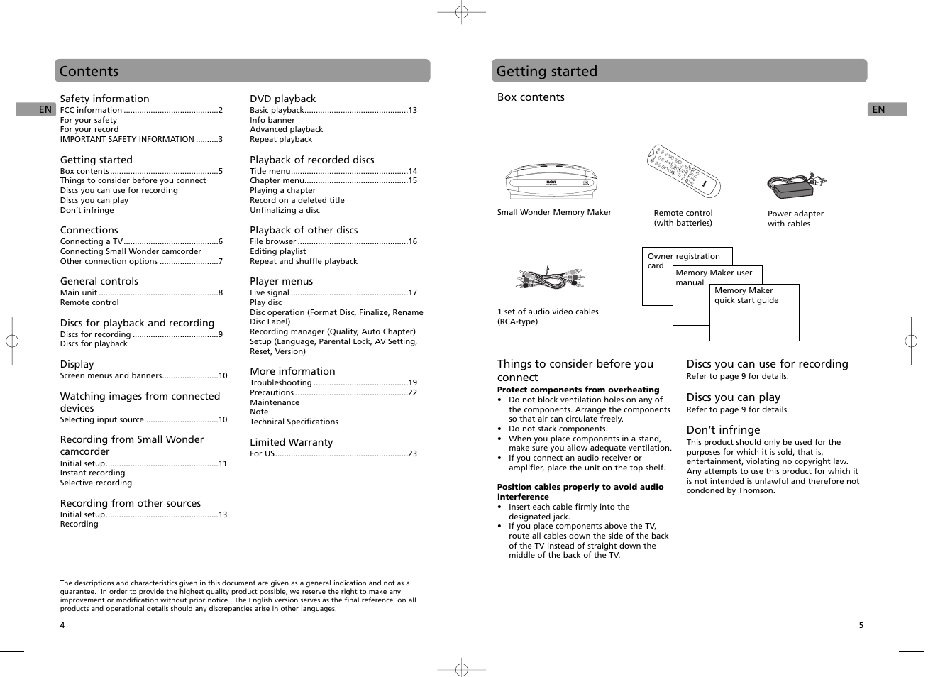 Contents getting started | RCA EZDVD1 User Manual | Page 3 / 12