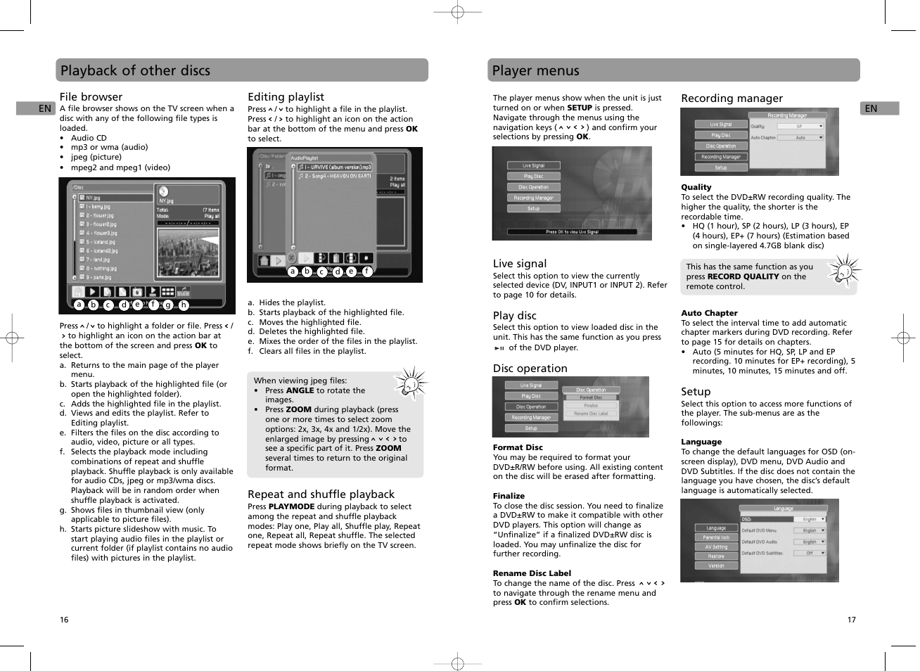 Playback of other discs player menus | RCA EZDVD1 User Manual | Page 9 / 12