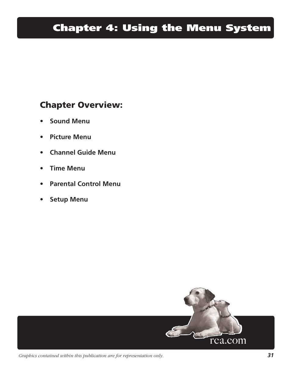 Chapter 4: using the menu system, Chapter overview | RCA D52W23 User Manual | Page 33 / 48