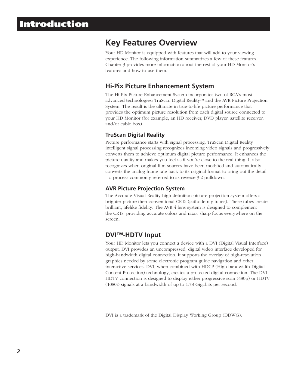 Introduction, Introduction key features overview | RCA D52W23 User Manual | Page 4 / 48