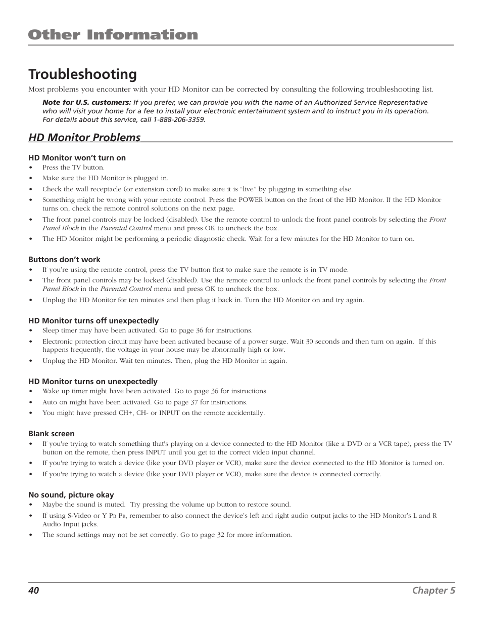 Other information, Troubleshooting, Hd monitor hd monitor problems problems | RCA D52W23 User Manual | Page 42 / 48