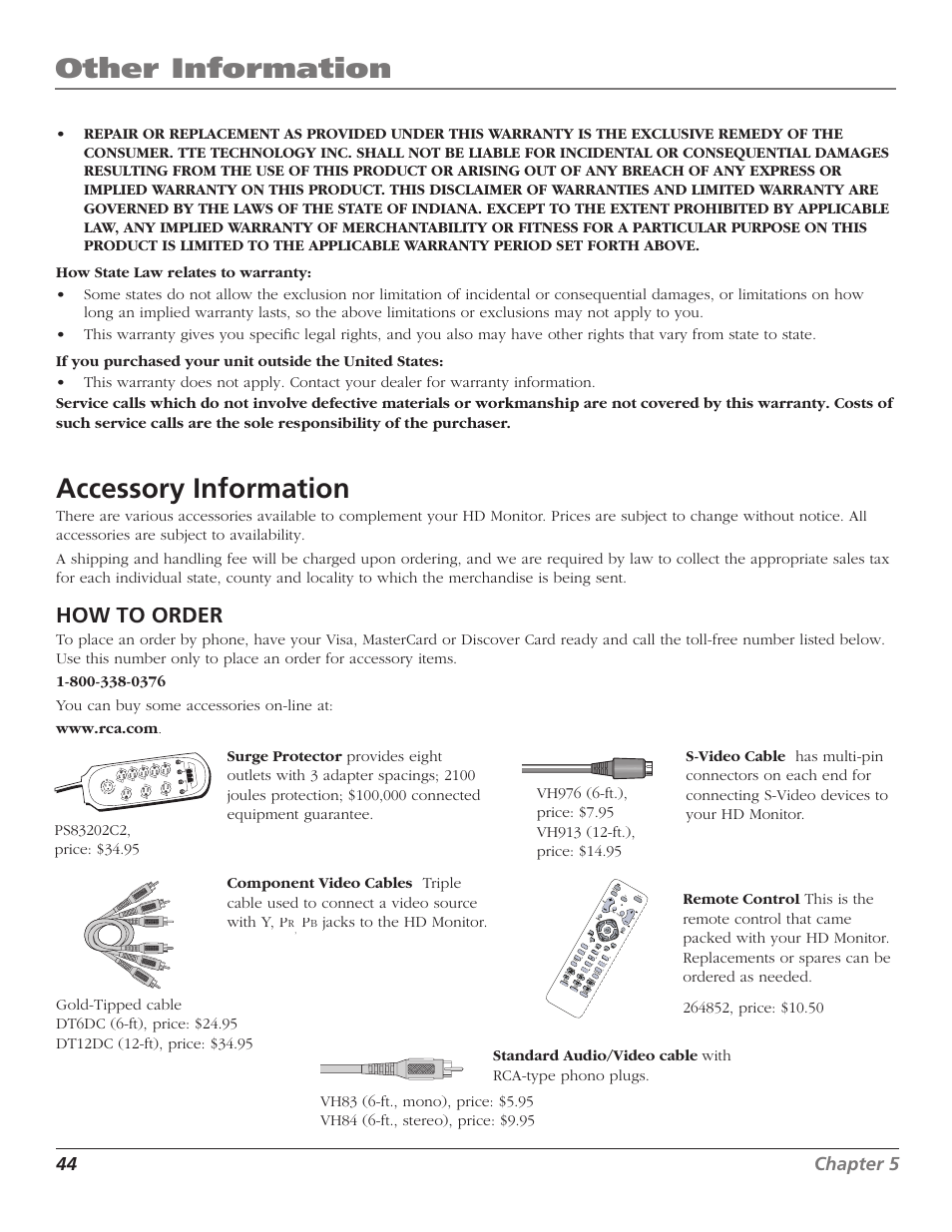 Other information, Accessory information, How to order | RCA D52W23 User Manual | Page 46 / 48