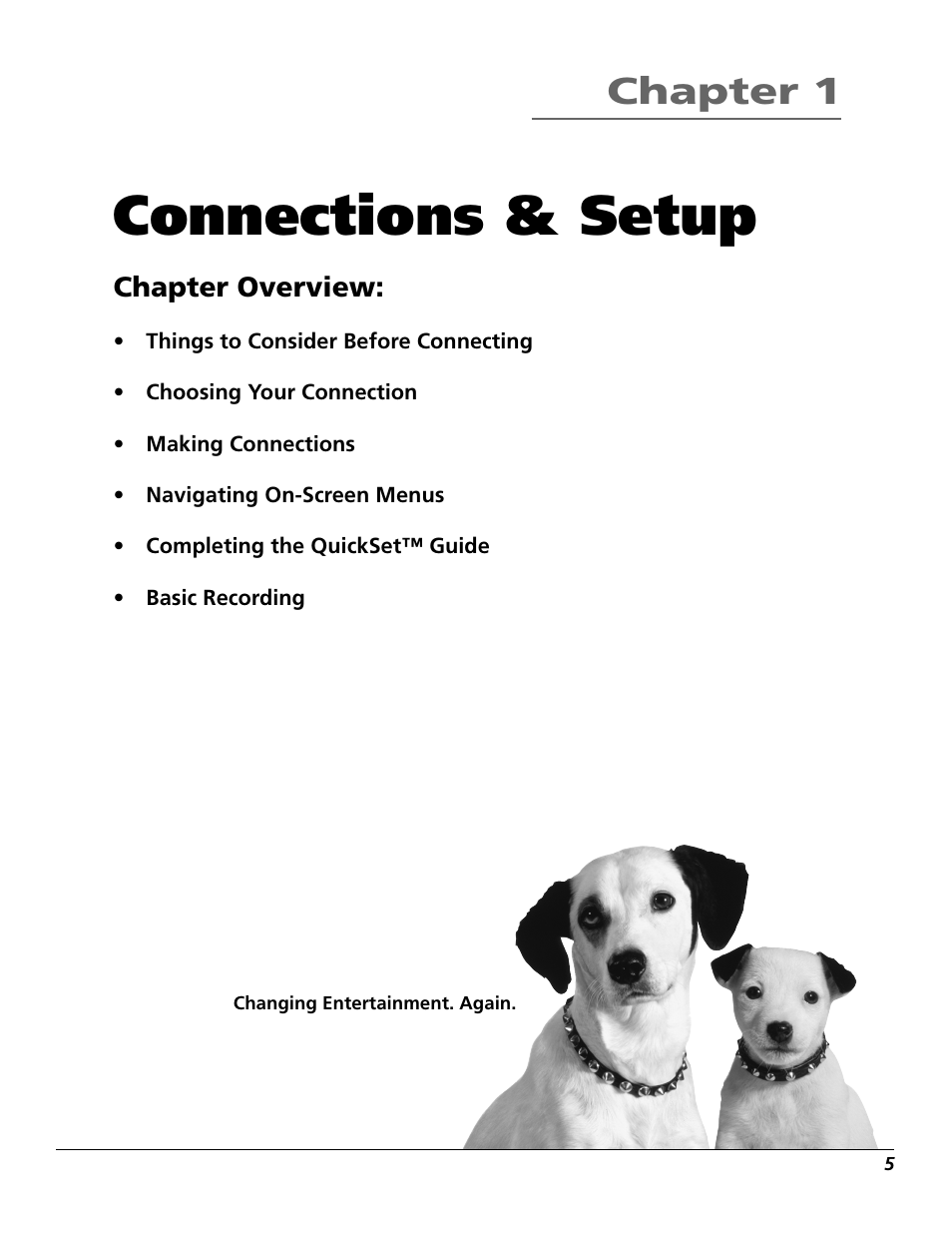 Connections & setup, Chapter 1, Chapter overview | RCA VCR VR708HF User Manual | Page 7 / 68