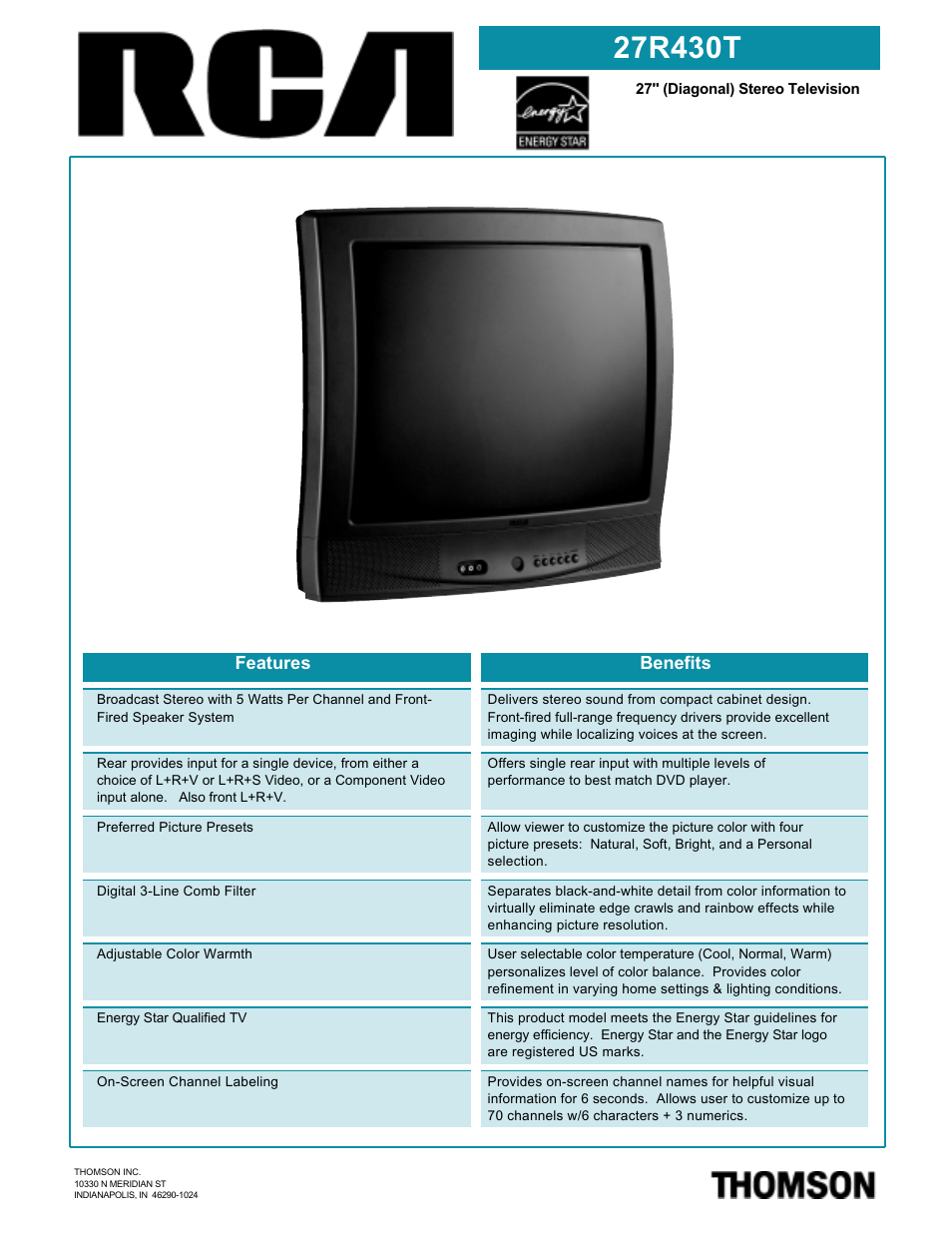 RCA 27R430T User Manual | 2 pages