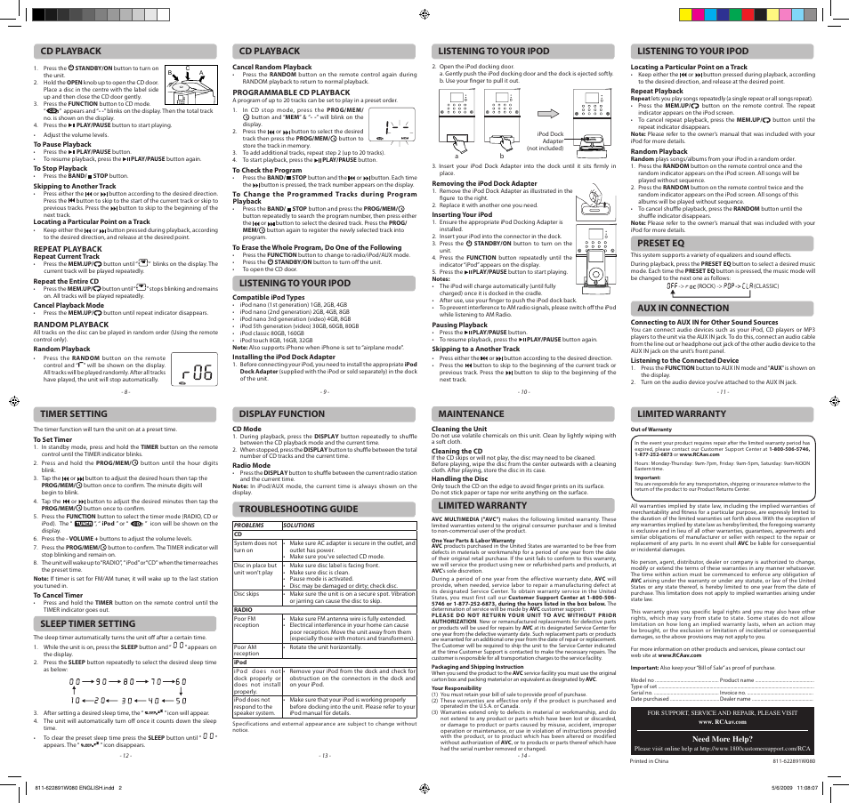 Cd playback, Aux in connection | RCA RS2128i User Manual | Page 2 / 2