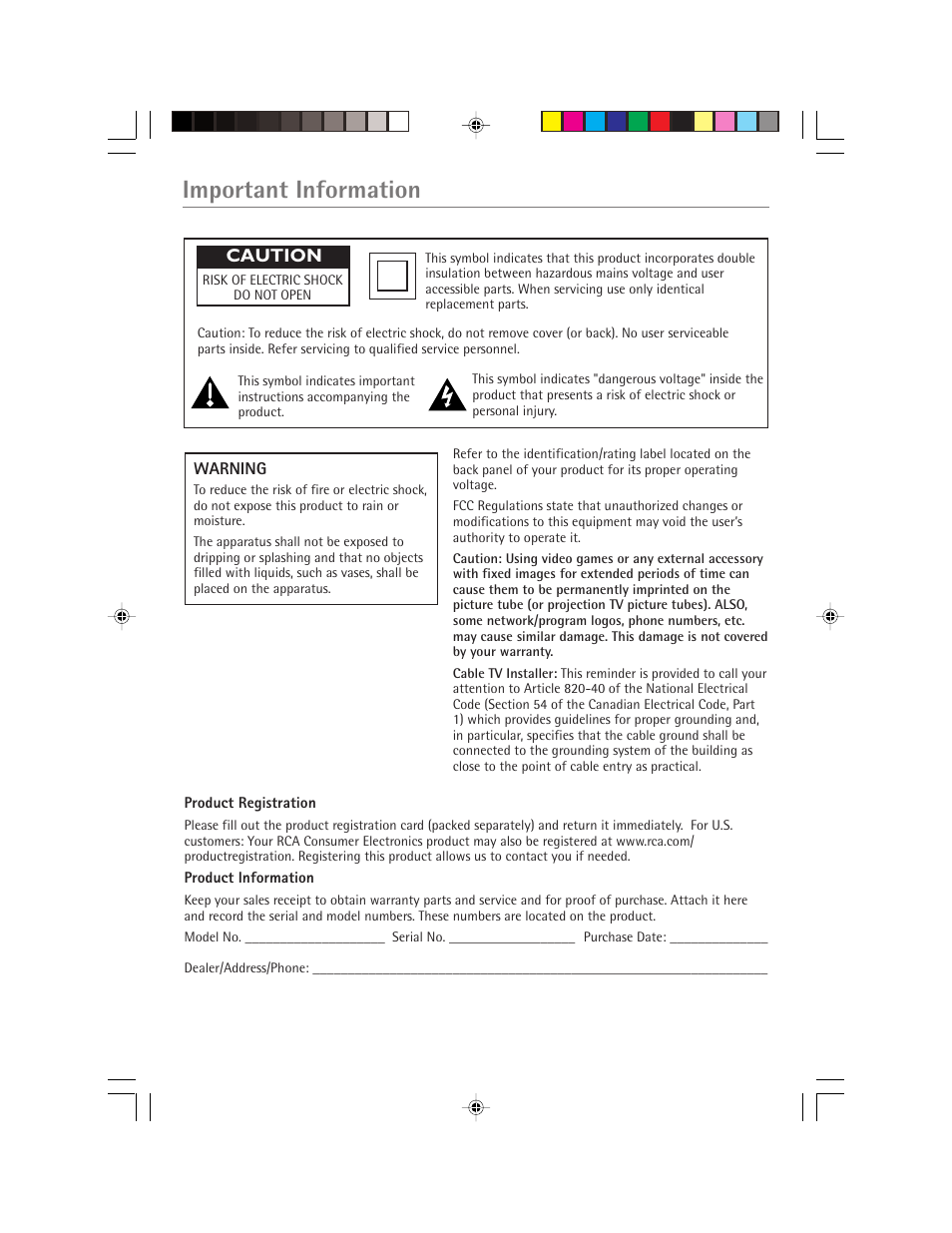 Important information, Caution | RCA Alert Guard 24F671T User Manual | Page 2 / 64