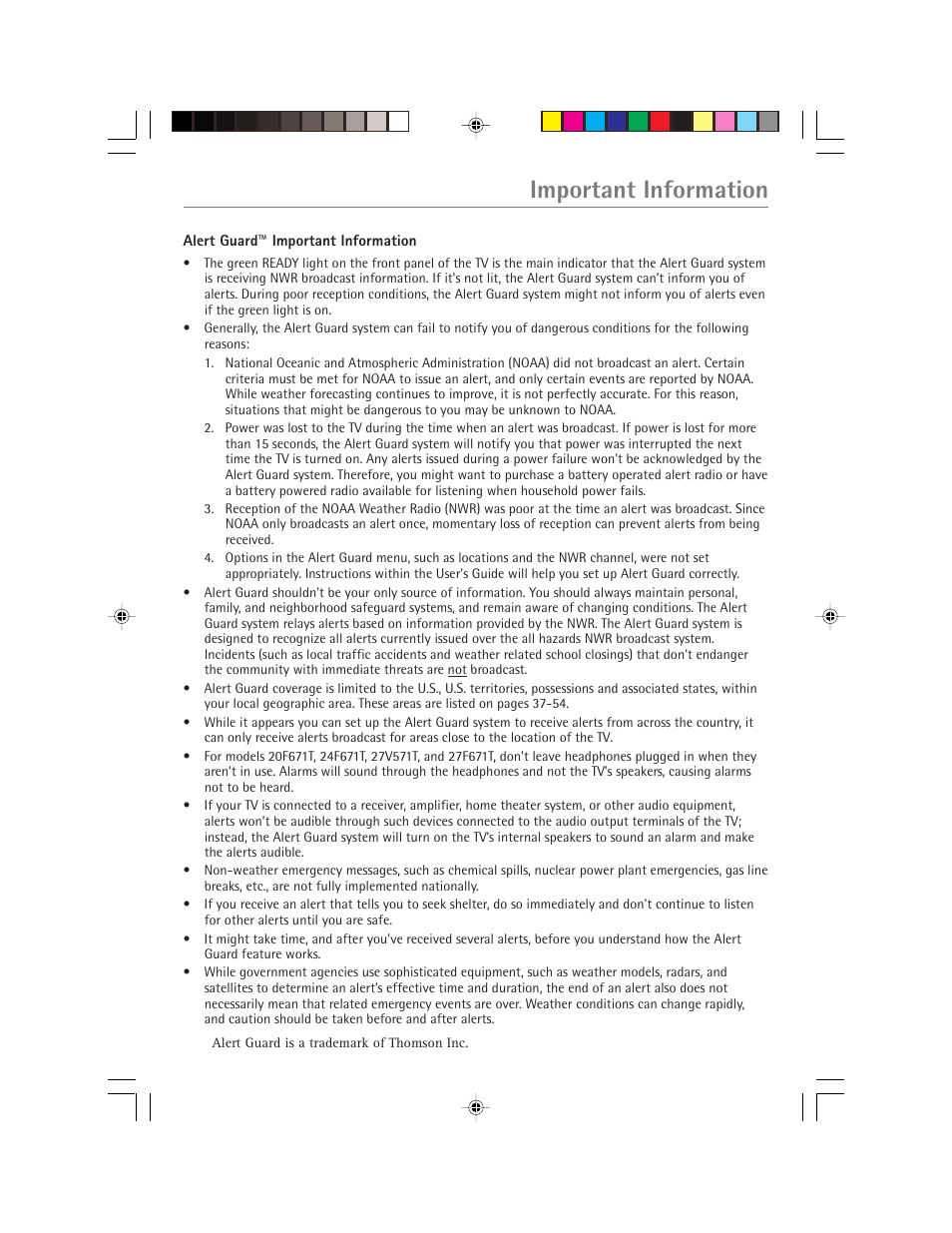 Important information | RCA Alert Guard 24F671T User Manual | Page 3 / 64