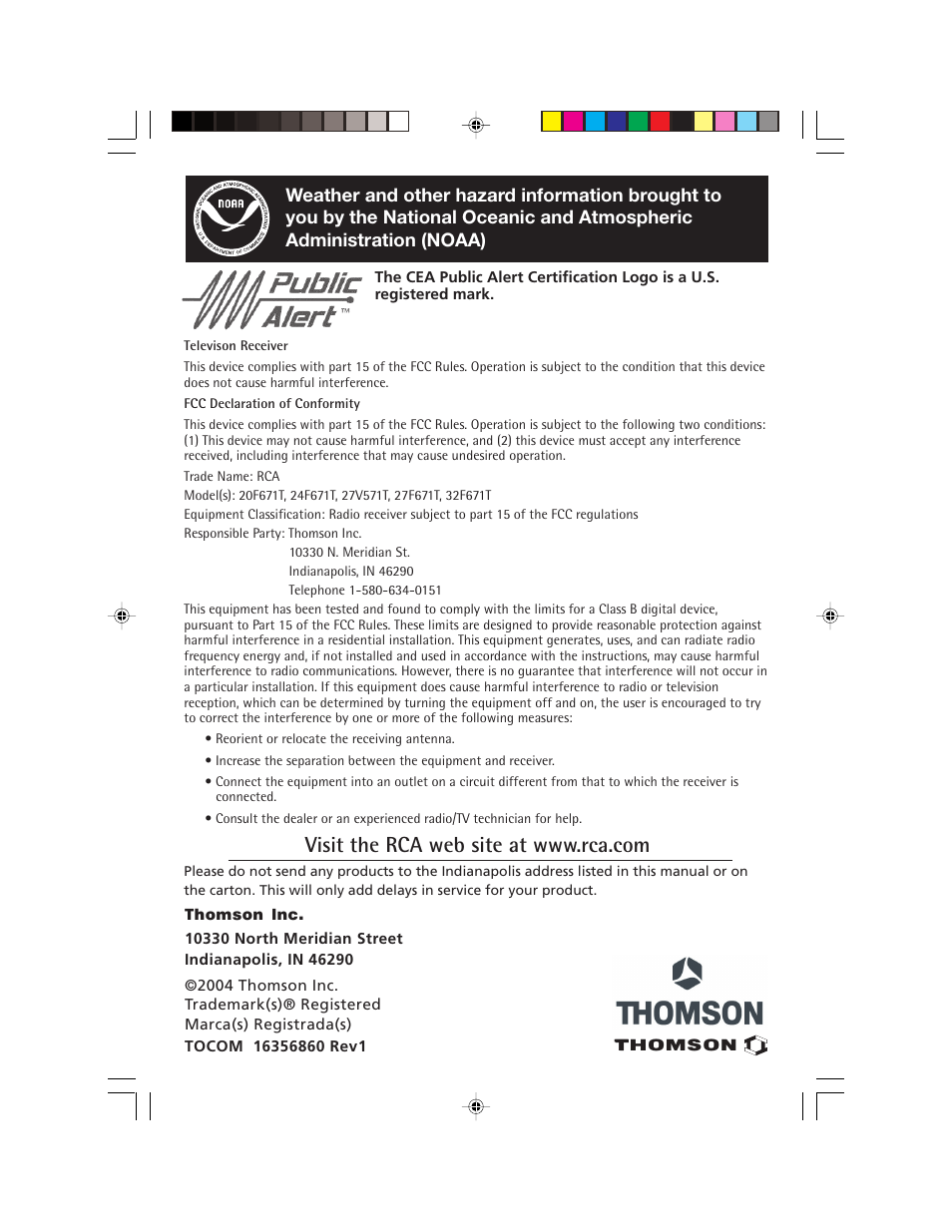 RCA Alert Guard 24F671T User Manual | Page 64 / 64