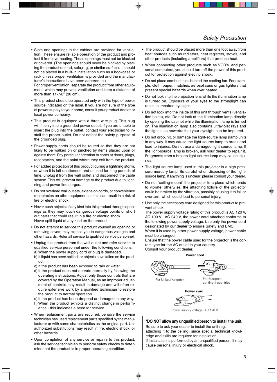 Safety precaution | RCA DLA-SX21U User Manual | Page 3 / 58