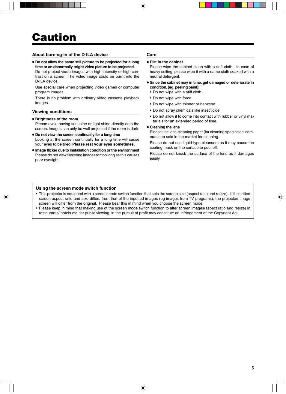 Caution | RCA DLA-SX21U User Manual | Page 5 / 58
