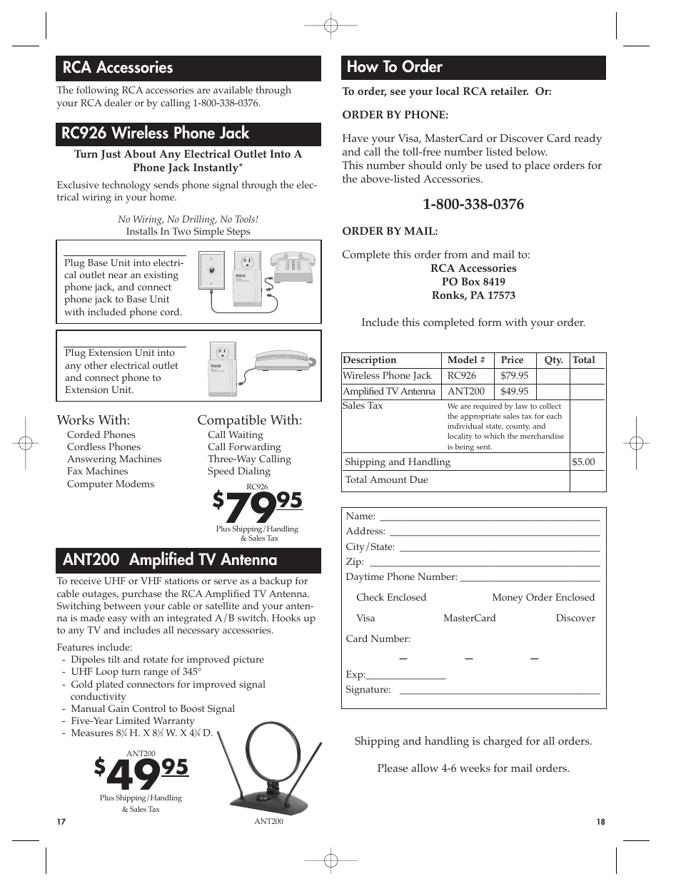 How to order, Rca accessories, Ant200 amplified tv antenna | Rc926 wireless phone jack | RCA RCU410MSL User Manual | Page 10 / 12