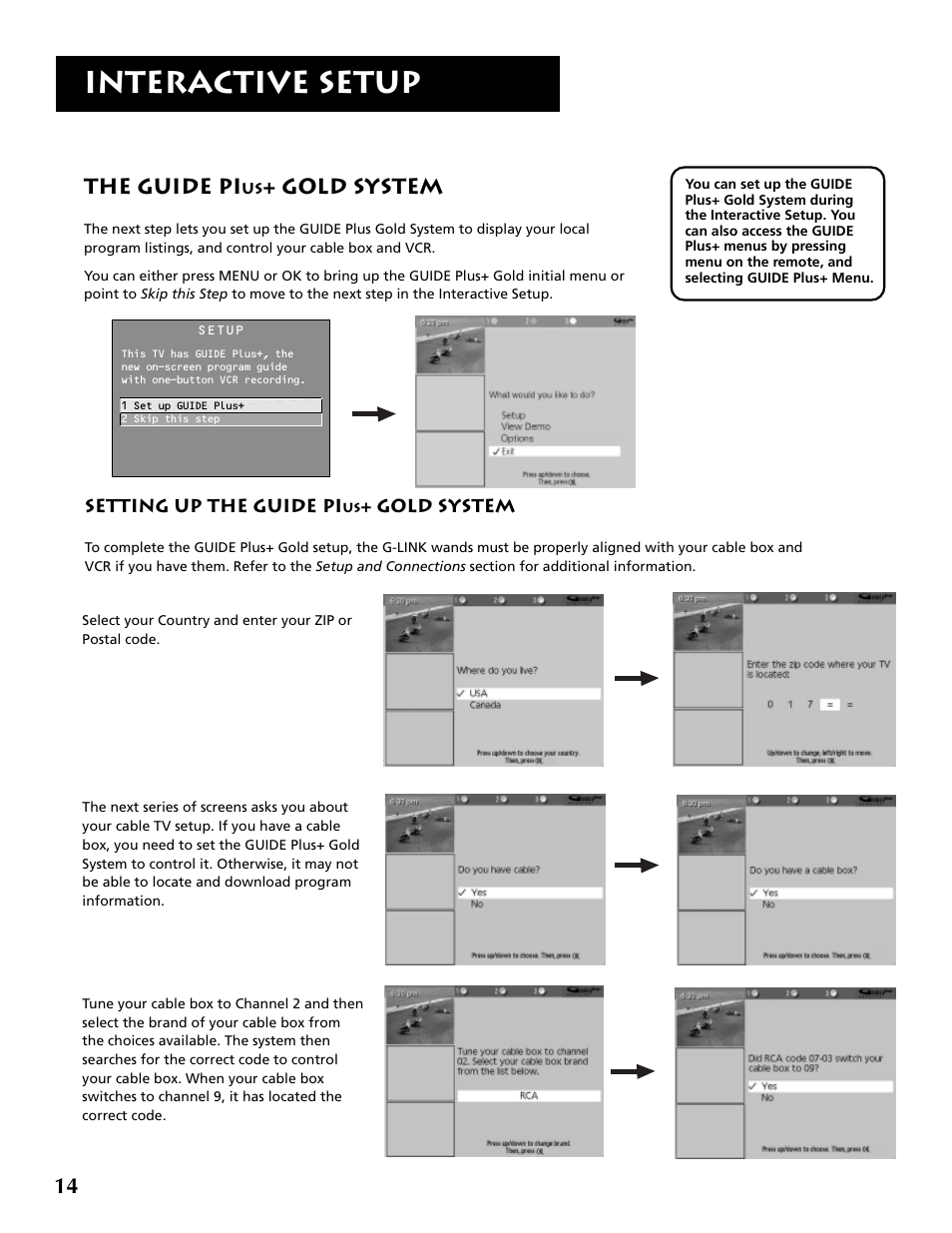 Interactive setup, The guide pi, Gold system | RCA F36715 User Manual | Page 16 / 64