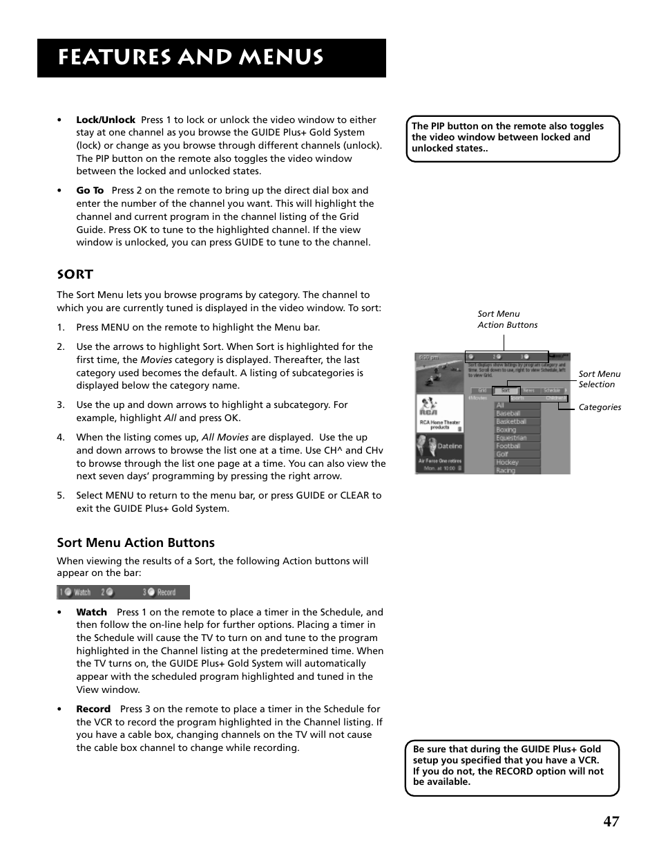 Features and menus | RCA F36715 User Manual | Page 49 / 64