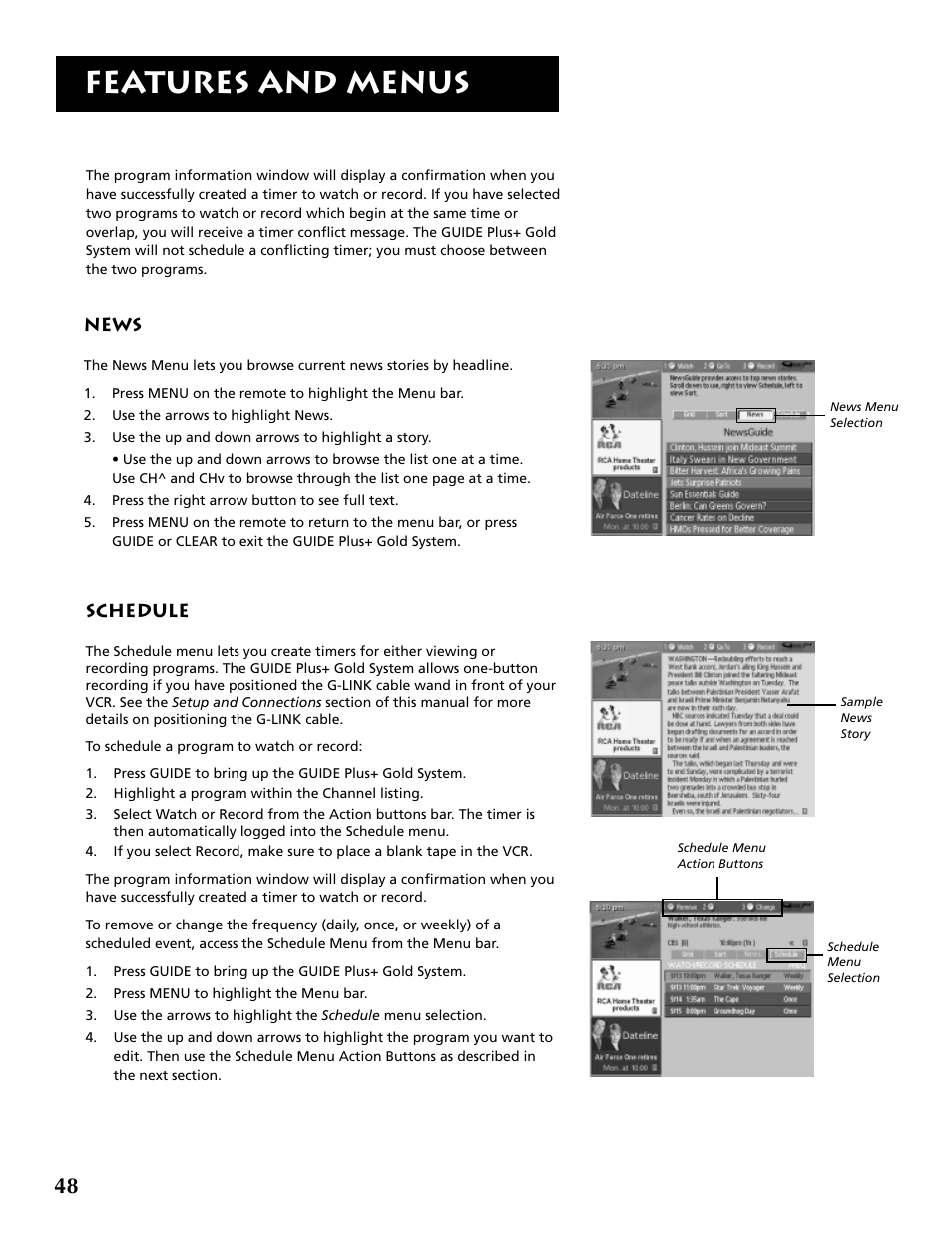 Features and menus | RCA F36715 User Manual | Page 50 / 64