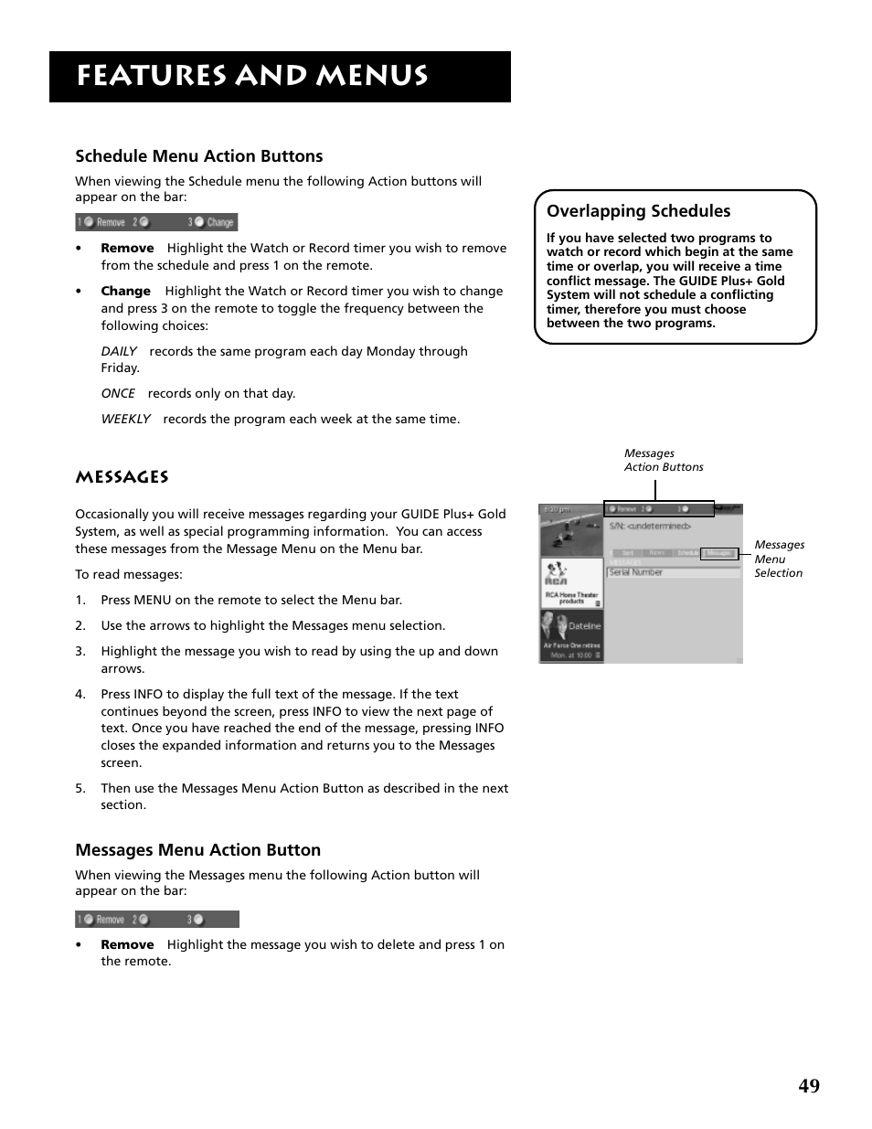 Features and menus | RCA F36715 User Manual | Page 51 / 64