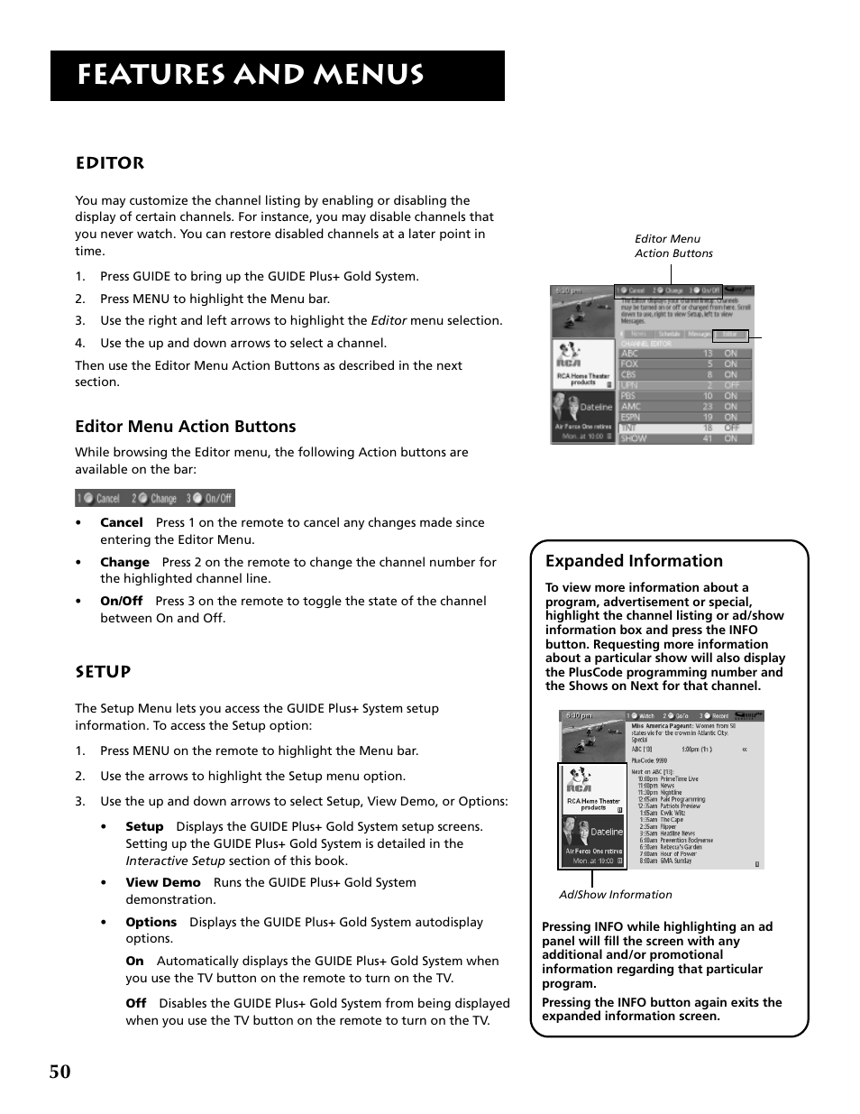 Features and menus | RCA F36715 User Manual | Page 52 / 64