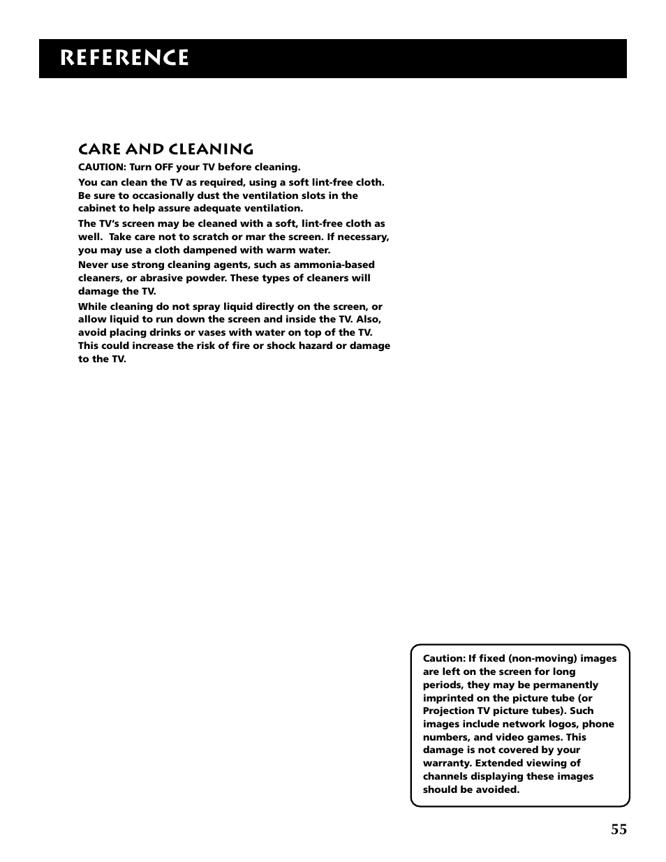 Reference, Care and cleaning | RCA F36715 User Manual | Page 57 / 64
