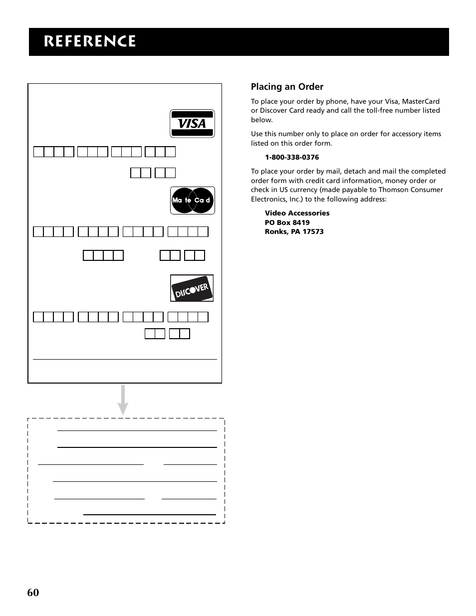 Reference, Placing an order | RCA F36715 User Manual | Page 62 / 64