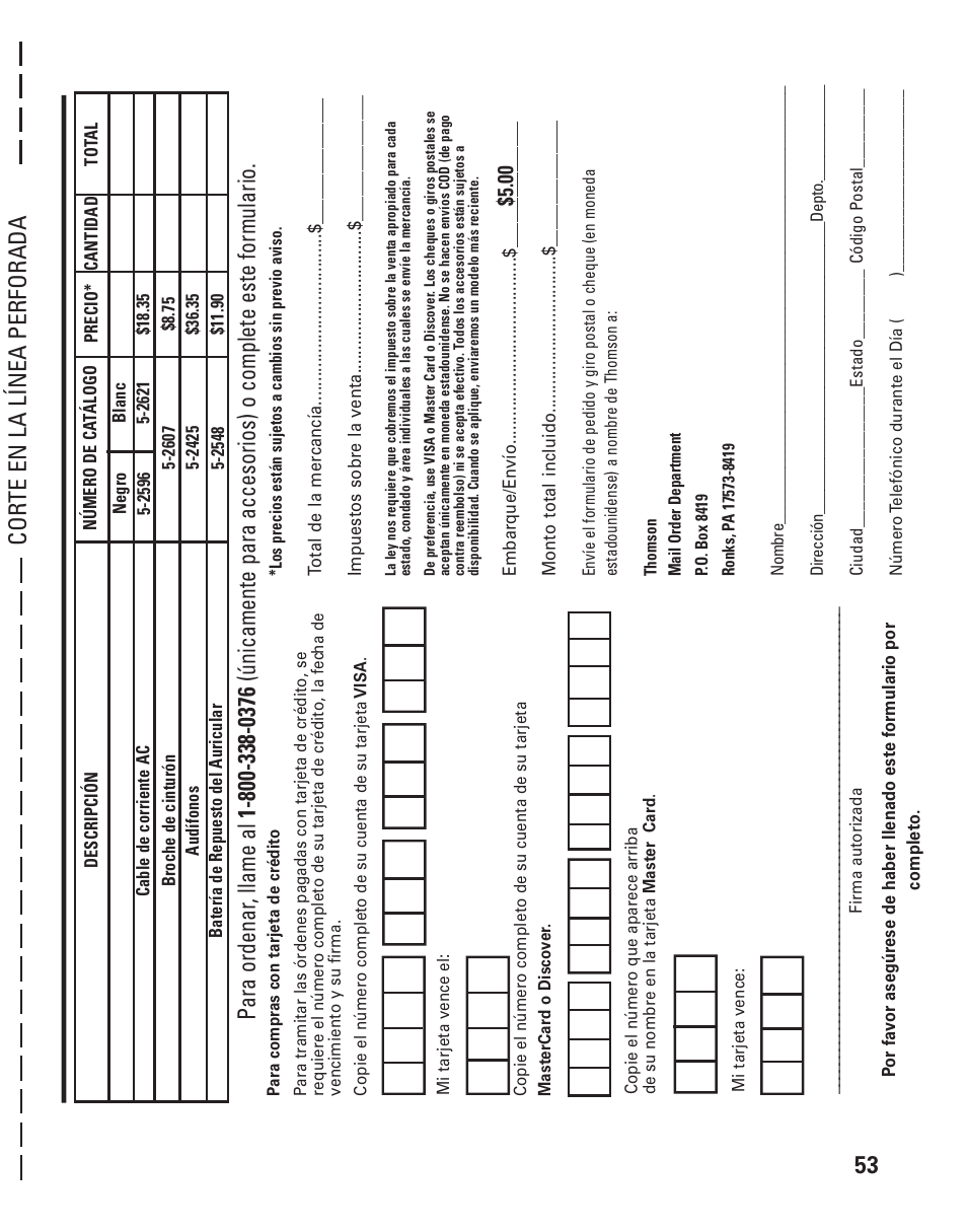 Ormulario, Acer, Edidos | Ccesorios, Corte en la línea perforada | RCA 21015 User Manual | Page 107 / 108