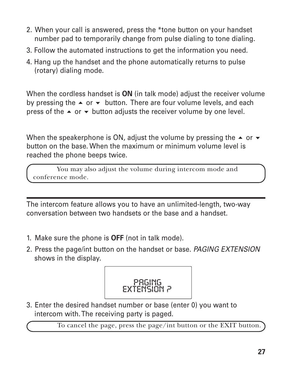 Extension ? paging | RCA 21015 User Manual | Page 27 / 108