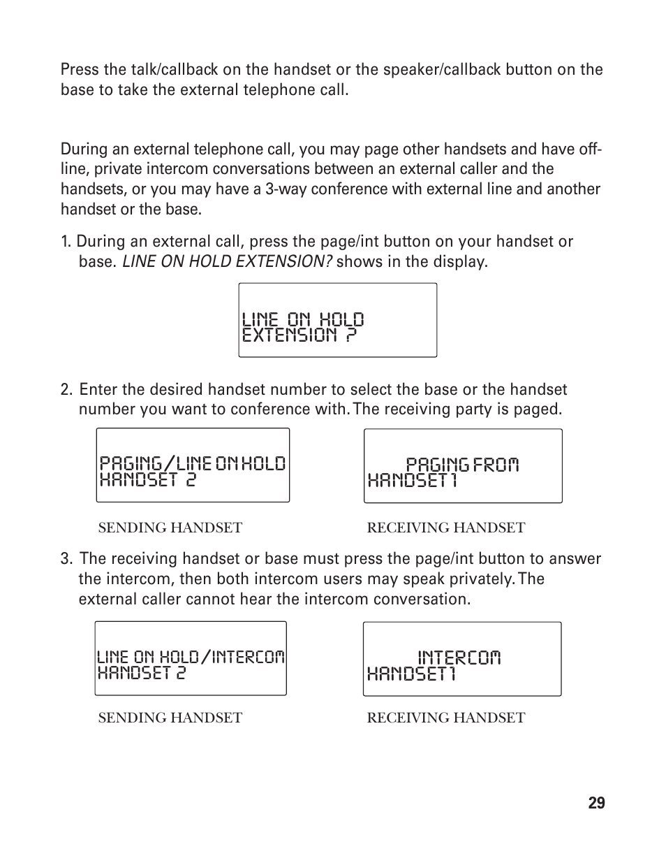 Handset 1 intercom | RCA 21015 User Manual | Page 29 / 108